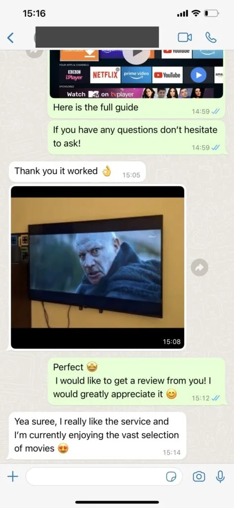 Zrzut ekranu z rozmowy ze wsparciem usevq na WhatsApp