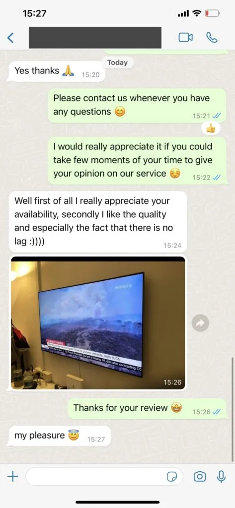 Zrzut ekranu z rozmowy ze wsparciem usevq na WhatsApp
